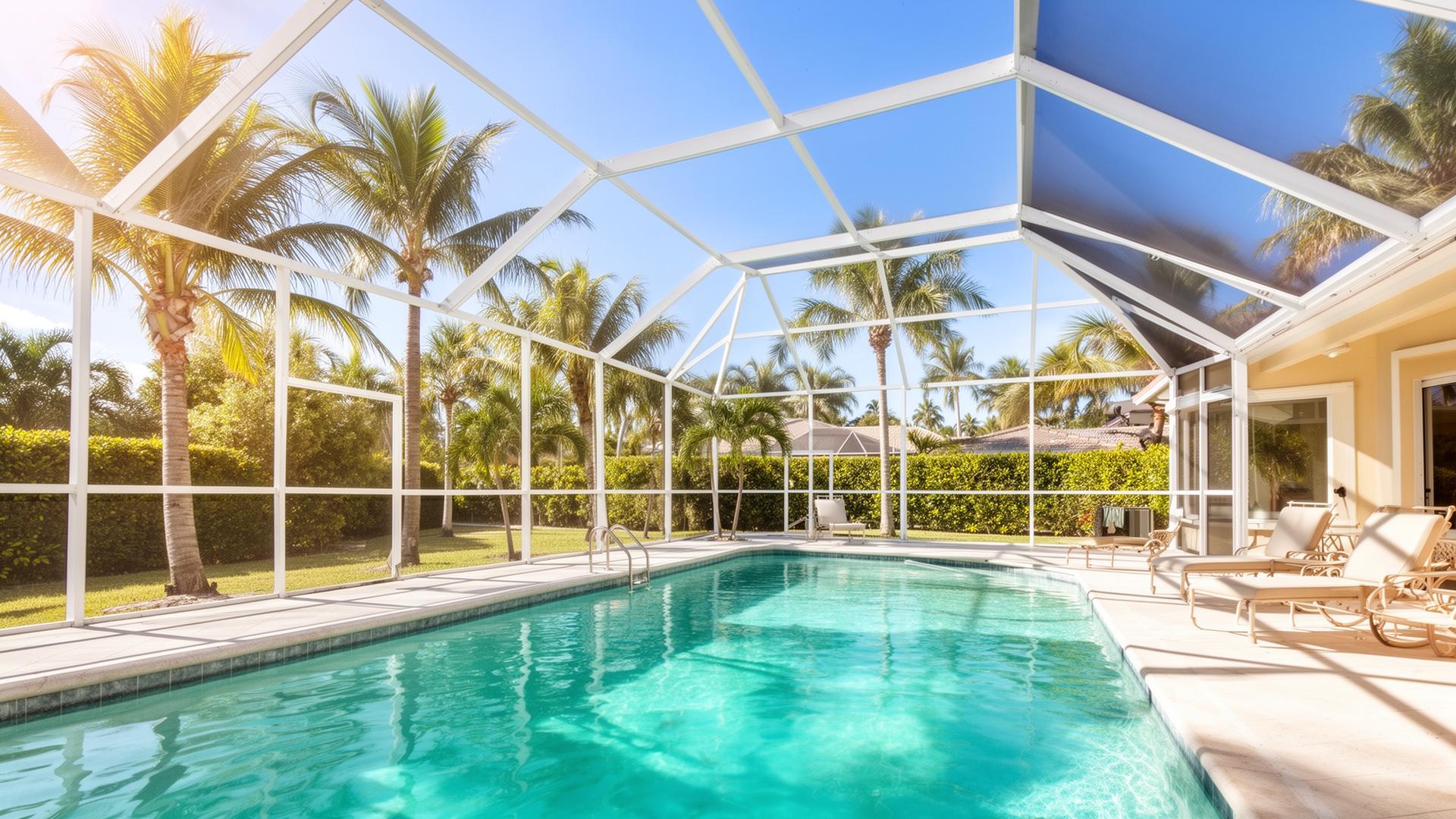 Florida pool enclosure with palm trees