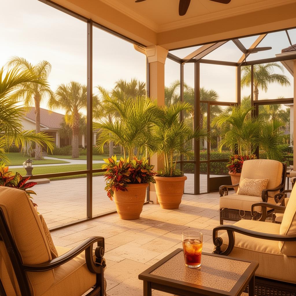 Florida lanai at golden hour